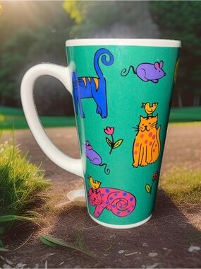 Teal Vtg Cat Stoneware Mug By Riviera Van Beers For Signature Housewares Inc